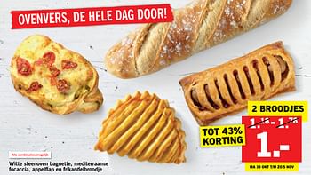 Aanbiedingen Witte steenoven baguette, mediterraanse focaccia, appelflap en frikandelbroodje - Huismerk - Lidl - Geldig van 30/10/2017 tot 05/11/2017 bij Lidl