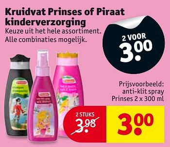 Aanbiedingen Anti-klit spray prinses - Huismerk - Kruidvat - Geldig van 24/10/2017 tot 05/11/2017 bij Kruidvat