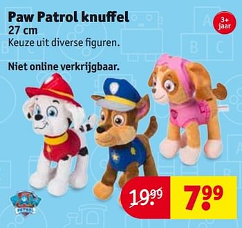 Aanbiedingen Paw patrol knuffel - PAW  PATROL - Geldig van 24/10/2017 tot 05/11/2017 bij Kruidvat