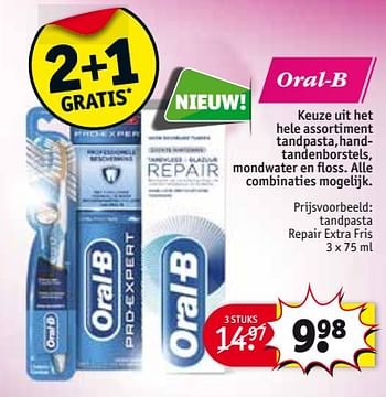 Aanbiedingen Tandpasta repair extra fris - Oral-B - Geldig van 24/10/2017 tot 05/11/2017 bij Kruidvat