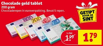 Aanbiedingen Chocolade geld tablet - Huismerk - Kruidvat - Geldig van 24/10/2017 tot 05/11/2017 bij Kruidvat