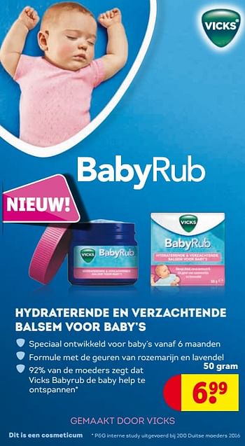 Aanbiedingen Hydraterende en verzachtende balsem voor baby`s - Vicks - Geldig van 24/10/2017 tot 05/11/2017 bij Kruidvat