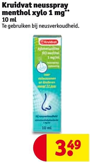Aanbiedingen Kruidvat neusspray menthol xylo 1 mg - Huismerk - Kruidvat - Geldig van 24/10/2017 tot 05/11/2017 bij Kruidvat