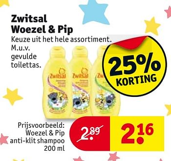 Aanbiedingen Woezel + pip anti-klit shampoo - Zwitsal - Geldig van 24/10/2017 tot 05/11/2017 bij Kruidvat