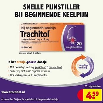 Aanbiedingen Snelle pijnstiller bij beginnende keelpijn - Trachitol - Geldig van 24/10/2017 tot 05/11/2017 bij Kruidvat