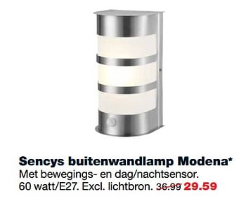 Aanbiedingen Sencys buitenwandlamp modena - Sencys - Geldig van 30/10/2017 tot 12/11/2017 bij Praxis