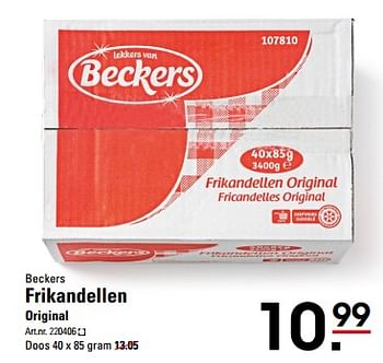 Aanbiedingen Beckers frikandellen original - Beckers - Geldig van 26/10/2017 tot 13/11/2017 bij Sligro