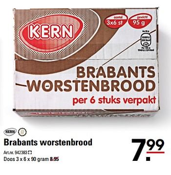 Aanbiedingen Brabants worstenbrood - Kern - Geldig van 26/10/2017 tot 13/11/2017 bij Sligro