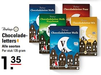 Aanbiedingen Chocoladeletters alle soorten - Bonbiance - Geldig van 26/10/2017 tot 13/11/2017 bij Sligro