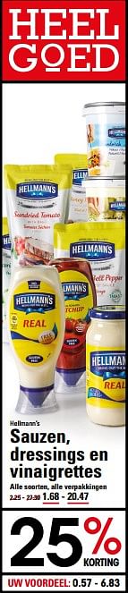 Aanbiedingen Hellmann`s sauzen, dressings en vinaigrettes - Hellman's - Geldig van 26/10/2017 tot 13/11/2017 bij Sligro