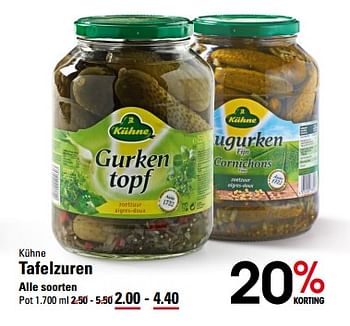 Aanbiedingen Kühne tafelzuren alle soorten - Kühne - Geldig van 26/10/2017 tot 13/11/2017 bij Sligro