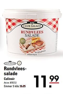 Aanbiedingen Rundvleessalade culinair - Club Salade - Geldig van 26/10/2017 tot 13/11/2017 bij Sligro