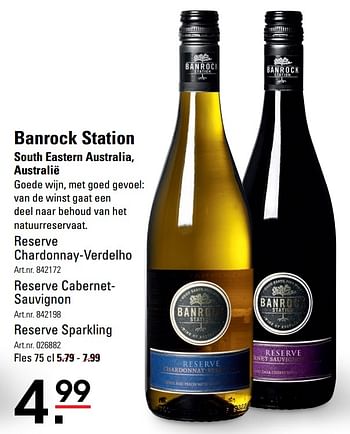 Aanbiedingen Banrock station south eastern australia, australië, reserve chardonnay-verdelho - Witte wijnen - Geldig van 26/10/2017 tot 13/11/2017 bij Sligro