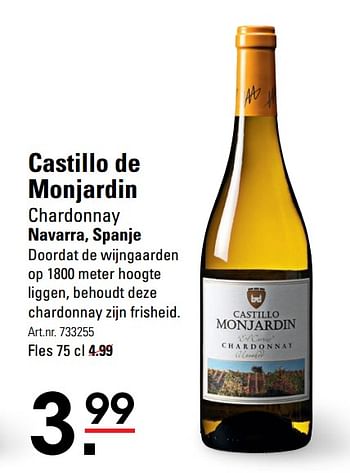 Aanbiedingen Castillo de monjardin chardonnay navarra, spanje - Witte wijnen - Geldig van 26/10/2017 tot 13/11/2017 bij Sligro