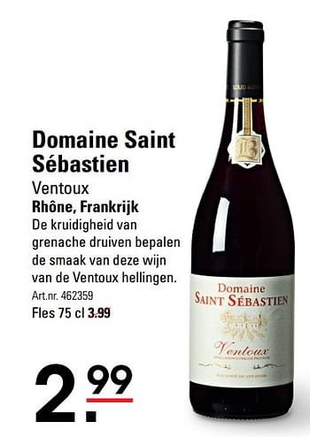 Aanbiedingen Domaine saint sébastien ventoux rhône, frankrijk - Rode wijnen - Geldig van 26/10/2017 tot 13/11/2017 bij Sligro