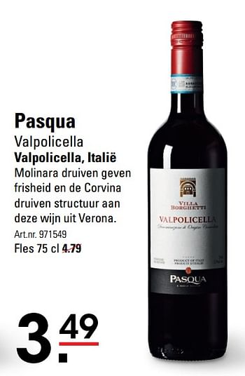 Aanbiedingen Pasqua valpolicella valpolicella, italië - Rode wijnen - Geldig van 26/10/2017 tot 13/11/2017 bij Sligro