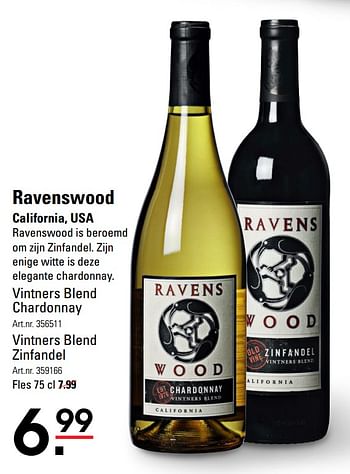 Aanbiedingen Ravenswood california, usa vintners blend chardonnay - Witte wijnen - Geldig van 26/10/2017 tot 13/11/2017 bij Sligro