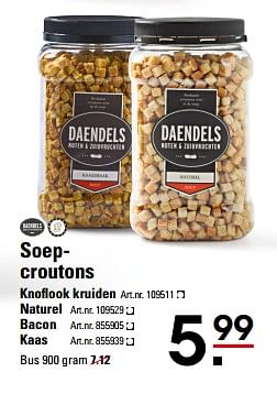 Aanbiedingen Soepcroutons knoflook kruiden - Daendels - Geldig van 26/10/2017 tot 13/11/2017 bij Sligro