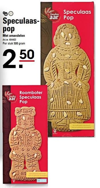 Aanbiedingen Speculaaspop met amandelen - Gouden Aar - Geldig van 26/10/2017 tot 13/11/2017 bij Sligro