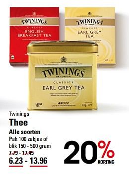 Aanbiedingen Twinings thee alle soorten - Twinings - Geldig van 26/10/2017 tot 13/11/2017 bij Sligro