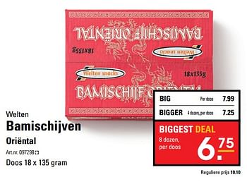 Aanbiedingen Bamischijven oriëntal - Welten snacks - Geldig van 26/10/2017 tot 13/11/2017 bij Sligro