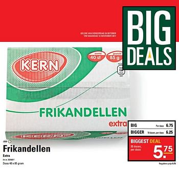 Aanbiedingen Frikandellen per doos extra - Kern - Geldig van 26/10/2017 tot 13/11/2017 bij Sligro