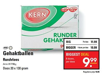 Aanbiedingen Gehaktballen rundvlees - Kern - Geldig van 26/10/2017 tot 13/11/2017 bij Sligro