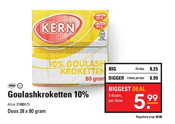 Aanbiedingen Goulashkroketten 10% - Kern - Geldig van 26/10/2017 tot 13/11/2017 bij Sligro