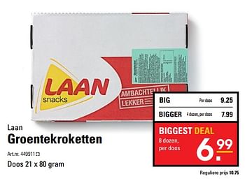 Aanbiedingen Groentekroketten - LAAN - Geldig van 26/10/2017 tot 13/11/2017 bij Sligro