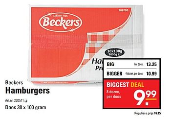 Aanbiedingen Hamburgers - Beckers - Geldig van 26/10/2017 tot 13/11/2017 bij Sligro