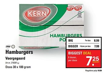 Aanbiedingen Hamburgers voorgegaard - Kern - Geldig van 26/10/2017 tot 13/11/2017 bij Sligro