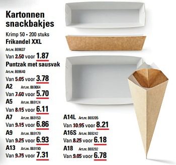 Aanbiedingen Kartonnen snackbakjes - Takedis - Geldig van 26/10/2017 tot 13/11/2017 bij Sligro