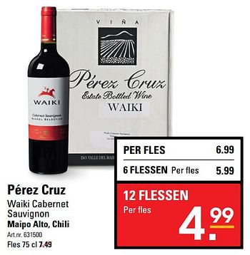 Aanbiedingen Pérez cruz waiki cabernet sauvignon maipo alto, chili - Rode wijnen - Geldig van 26/10/2017 tot 13/11/2017 bij Sligro