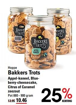 Aanbiedingen Bakkers trots appel-kaneel, blueberry-cheesecake, citrus of caramel zeezout - Hoppe - Geldig van 26/10/2017 tot 13/11/2017 bij Sligro