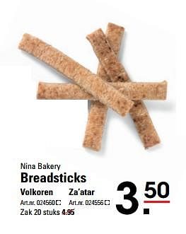 Aanbiedingen Breadsticks volkoren - Nina Bakery - Geldig van 26/10/2017 tot 13/11/2017 bij Sligro