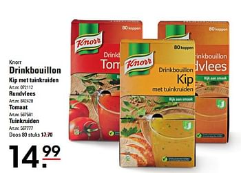 Aanbiedingen Drinkbouillon kip met tuinkruiden - Knorr - Geldig van 26/10/2017 tot 13/11/2017 bij Sligro