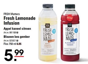 Aanbiedingen Fresh lemonade infusion appel kaneel citroen - Frsh Matters - Geldig van 26/10/2017 tot 13/11/2017 bij Sligro