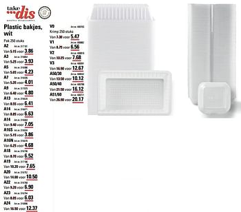 Aanbiedingen Plastic bakjes, wit - Takedis - Geldig van 26/10/2017 tot 13/11/2017 bij Sligro