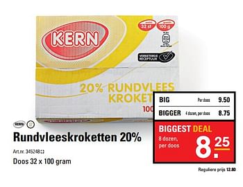 Aanbiedingen Rundvleeskroketten 20% - Kern - Geldig van 26/10/2017 tot 13/11/2017 bij Sligro