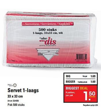 Aanbiedingen Servet 1-laags - Takedis - Geldig van 26/10/2017 tot 13/11/2017 bij Sligro