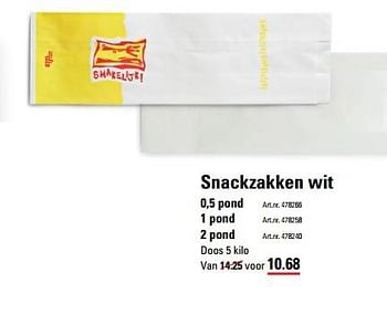 Aanbiedingen Snackzakken wit - Takedis - Geldig van 26/10/2017 tot 13/11/2017 bij Sligro