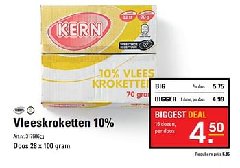 Aanbiedingen Vleeskroketten 10% - Kern - Geldig van 26/10/2017 tot 13/11/2017 bij Sligro