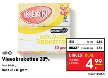 Aanbiedingen Vleeskroketten 20% - Kern - Geldig van 26/10/2017 tot 13/11/2017 bij Sligro