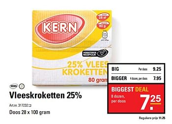 Aanbiedingen Vleeskroketten 25% - Kern - Geldig van 26/10/2017 tot 13/11/2017 bij Sligro