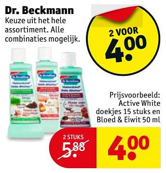 Aanbiedingen Active white doekjes en bloed + eiwit - Dr. Beckmann - Geldig van 31/10/2017 tot 05/11/2017 bij Kruidvat