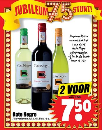 Aanbiedingen Gato negro alle varianten - Witte wijnen - Geldig van 29/10/2017 tot 04/11/2017 bij Lekker Doen