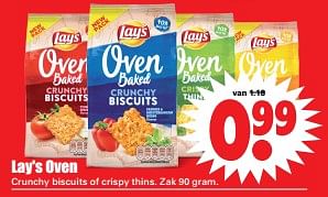 Aanbiedingen Lay`s oven crunchy biscuits of crispy thins - Lay's - Geldig van 29/10/2017 tot 04/11/2017 bij Lekker Doen