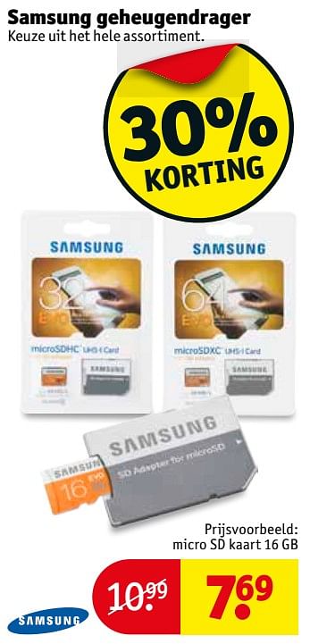 Aanbiedingen Samsung micro sd kaart 16 gb - Samsung - Geldig van 31/10/2017 tot 05/11/2017 bij Kruidvat