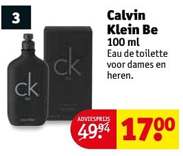 Aanbiedingen Calvin klein be eau de toilette voor dames en heren - Calvin Klein - Geldig van 31/10/2017 tot 05/11/2017 bij Kruidvat