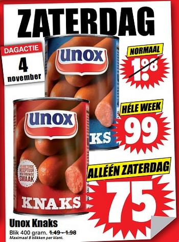 Aanbiedingen Unox knaks - Unox - Geldig van 29/10/2017 tot 04/11/2017 bij Lekker Doen